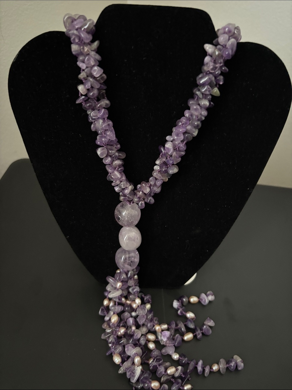 Amethyst Purple Beaded Tassel Necklace - Unbranded